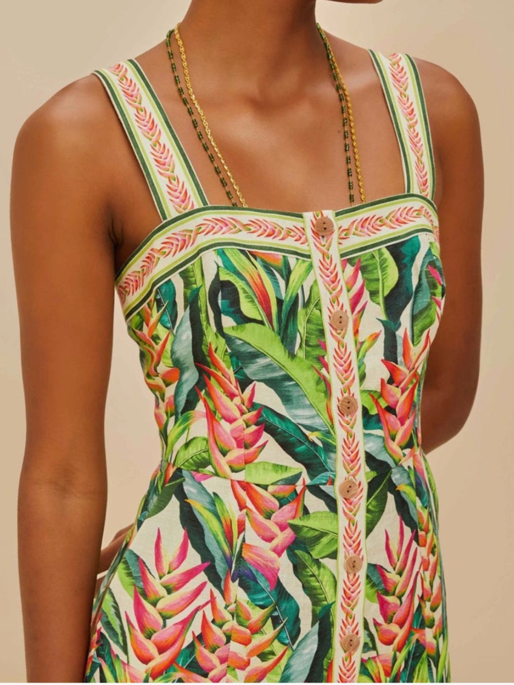 Farm Rio Heli Leaves Pearl Midi Dress sz XXS BNWT - Picture 2 of 11